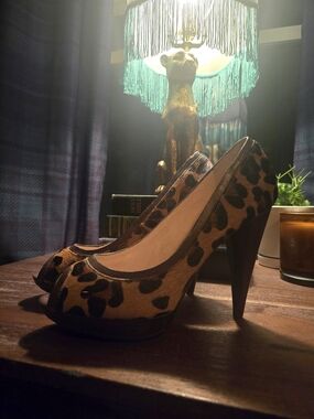 Michael Kors Leopard Print Peep-Toe Heels - Brown and Black